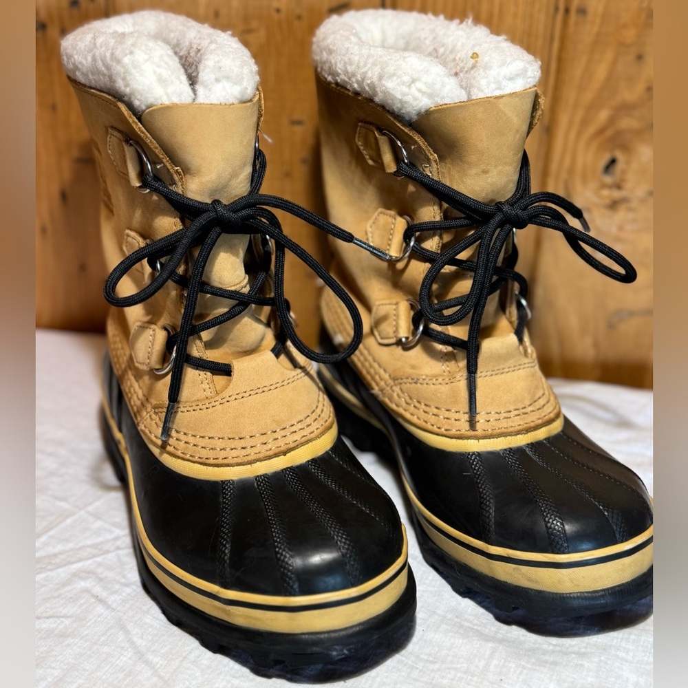Sorel Caribou Duck Boots Women’s 5 Beige Leather Waterproof Mid-Calf Lace-Up